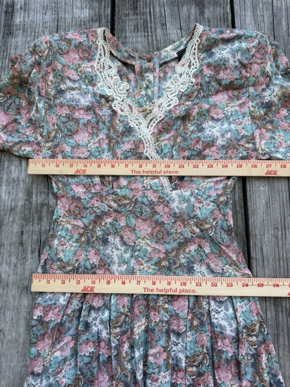Vintage 80s All That Jazz floral cottagecore Victorian prairie midi lace dress 6 - Picture 7 of 10